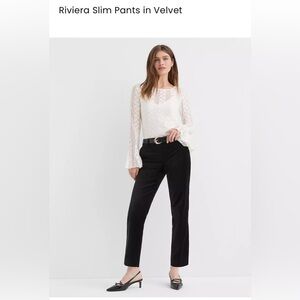 LOFT Rivera Black Straight-Leg Mid-Rise Ankle Velvet Women's Pants